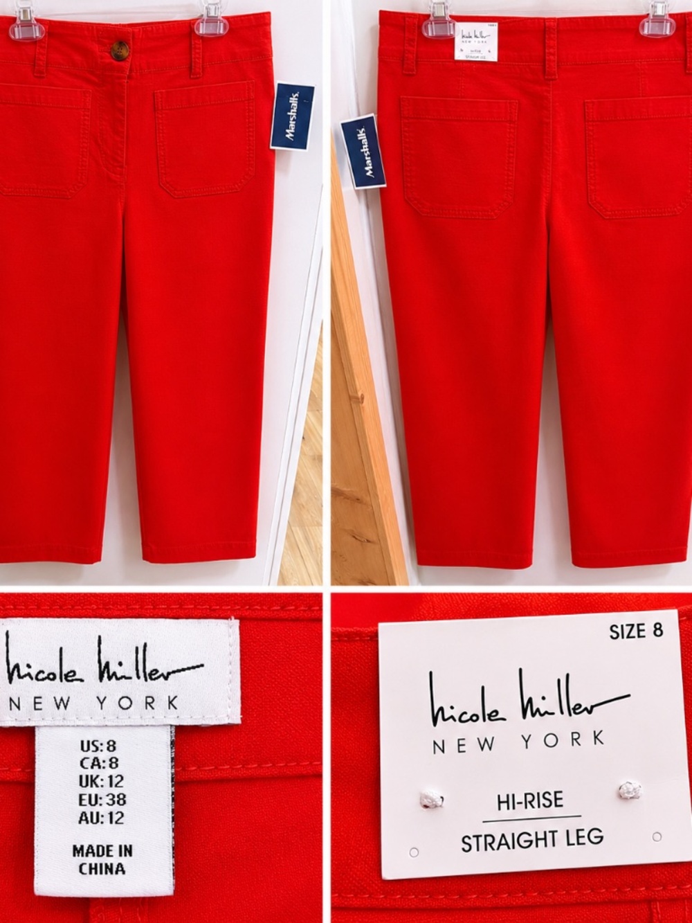 Nicole Miller womens size 8 patch pocket pants NWT High rise staright leg